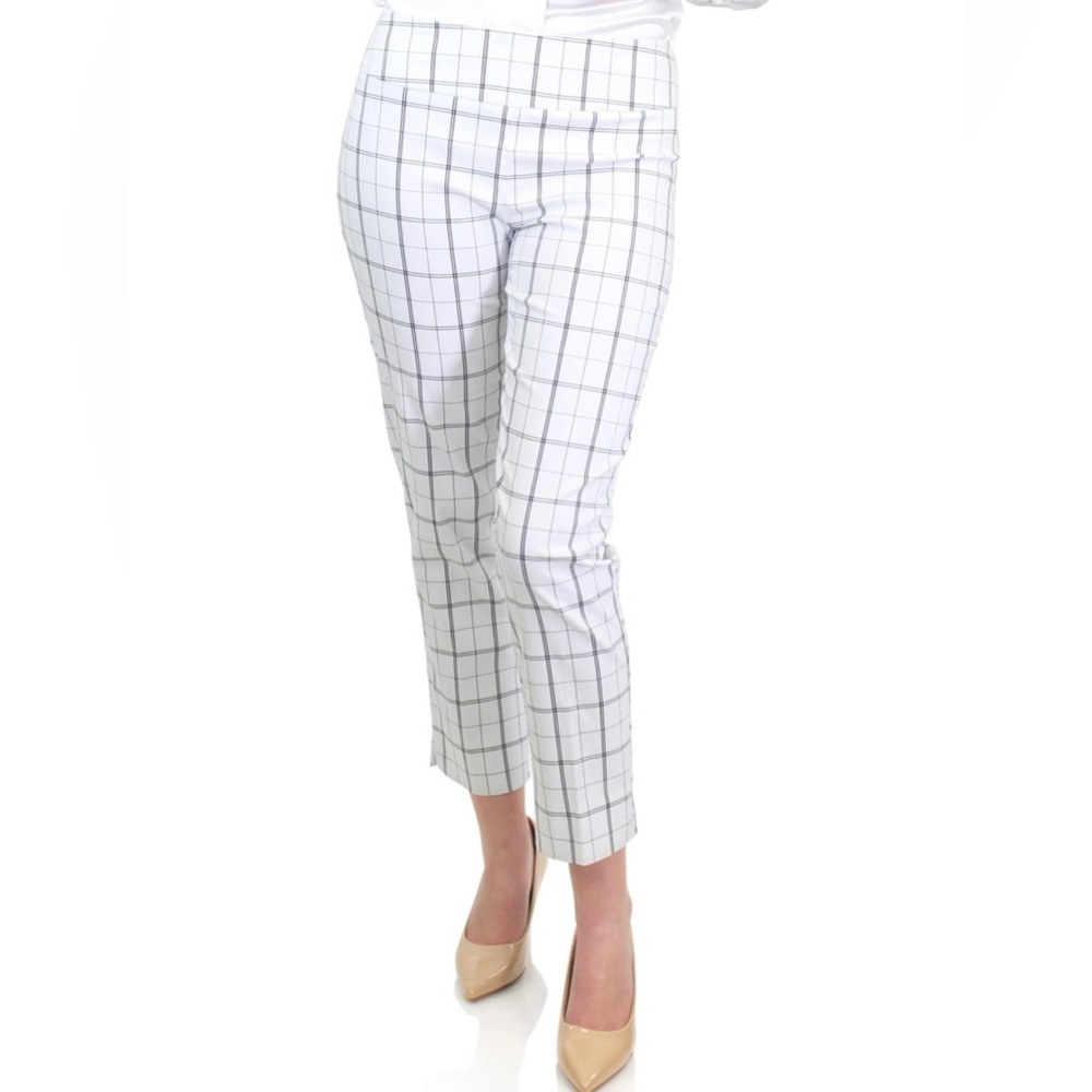 New Marc Defang White Plaid Stretchable Pants Trousers - 2 US